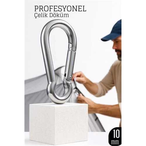 Çelik Yan Açılır Karabina -10 Mm Kamp, Tırmanış Ve Günlük Kullanım İçin Güvenli Kilit  