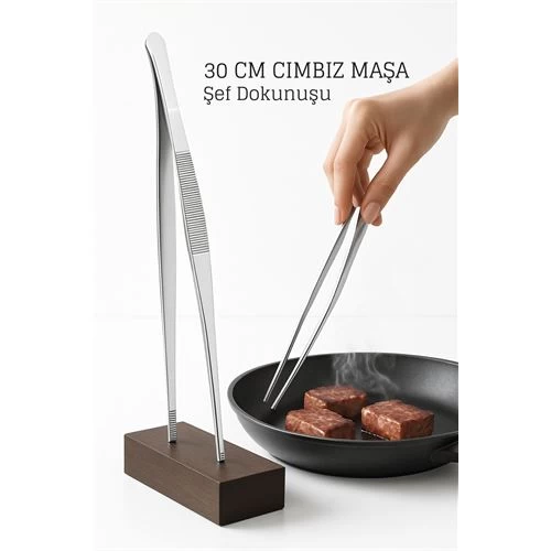 Paslanmaz Çelik Şef Cımbızı 30 Cm – Mutfak Maşası Kızartma Maşası 