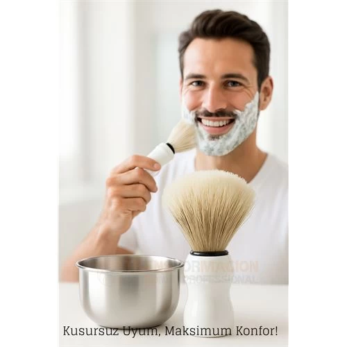 Klasik Tıraş Seti – Beyaz Saplı Fırça & 304 Paslanmaz Çelik Tıraş Tası  
