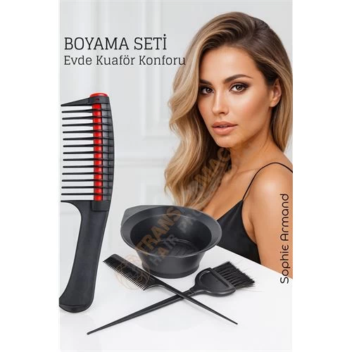 Saç Boyama Seti 3’lü Ve Saç Boya Sıyırıcı Tarak, Seti Fırça, Boya Kabı Ile Profesyonel Uygulama Kolaylığı 