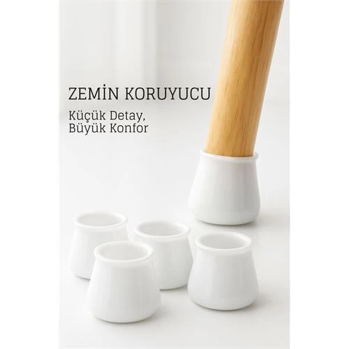Silikonlu Sandalye Ayak Koruyucu – Sessiz Ve Çiziksiz Kullanım, 4’lü Set Beyaz 