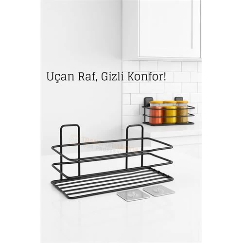 Yapışkanlı Duvar Rafı – Baharat Rafı, Kavanoz Rafı Banyo/mutfak Organizer, 30 X 12 X 9 Cm 