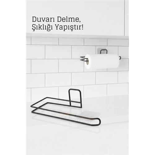 Yapışkanlı Kağıt Havluluk – Siyah Metal, 25 X 7 Cm