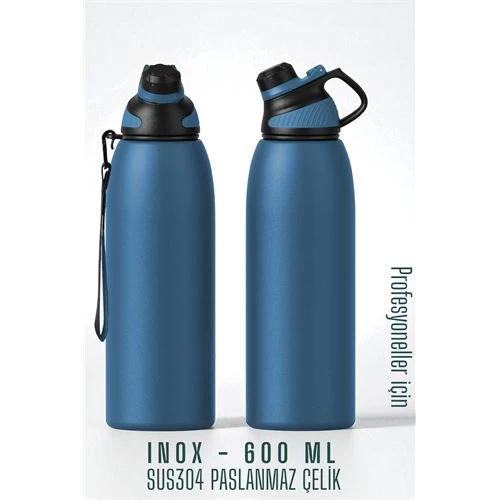 Inox Çelik Termos - 600 Ml  Sus304 Çelik Termos Profesyonel Mavİ 
