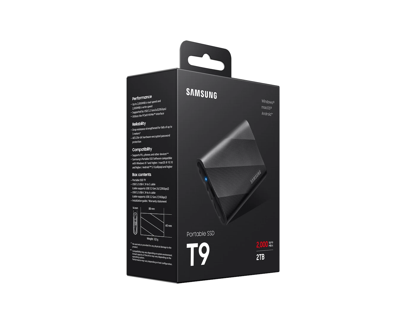 2tb Samsung 2000/1950mb/s Usb 3.2 Gen 2x2 TaŞinabİlİr T9 Mu-pg2t0b/ww