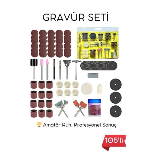 105 Parça Profesyonel Çok Amaçlı Zımpara Taşlama Gravür Kesme Cilalama Uç Seti Dremel Uyumlu 