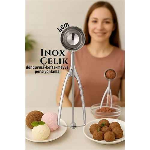 Modacar Inox 4 Cm Dondurma Kaşığı - Karpuz Kurabiye Köfte Helva Porsiyonlama