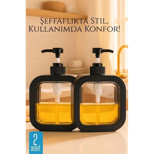 Modacar  Pompalı Dispenser Sabunluk Seti – Şeffaf Gövde, Modern Tasarım | Sıvı Sabun, Şampuan, Losyon İçin