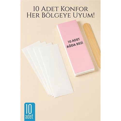 Modacar 10’lu Ağda Bezi Seti + Spatula | Her Bölgeye Uyumlu | Evde Pratik Tüy Alma İçin