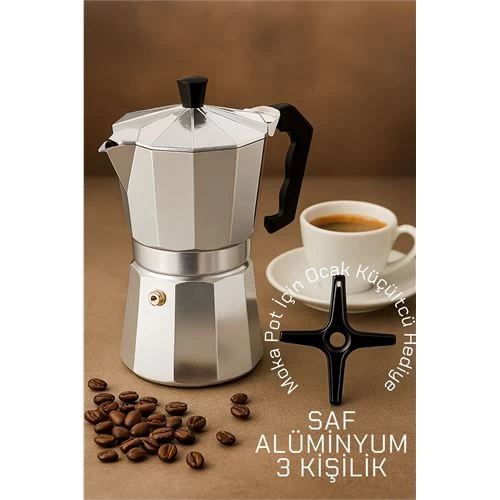 Modacar Klasik Italyan Moka Pot - 6061 Saf Alüminyum  Profesyonel Moka Pot - 3 Kişilik