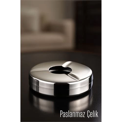  Kapaklı Paslanmaz Küllük - Kapaklı Metal Kül Tablası -  Masaüstü Küllük 