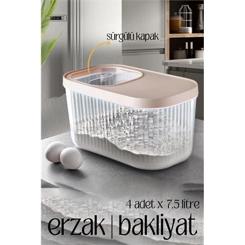 Modacar Multibox Erzak Bakliyat Kutusu Sürgülü Kapak 7.5 Litre 4 Adet