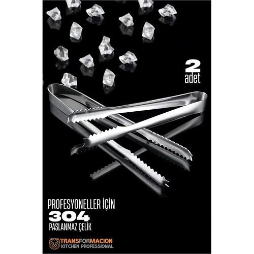 Modacar Buz Maşası - Şeker Limon Maşası Kokteyl Servis Maşası 2li Paket 304 Paslanmaz Çelik