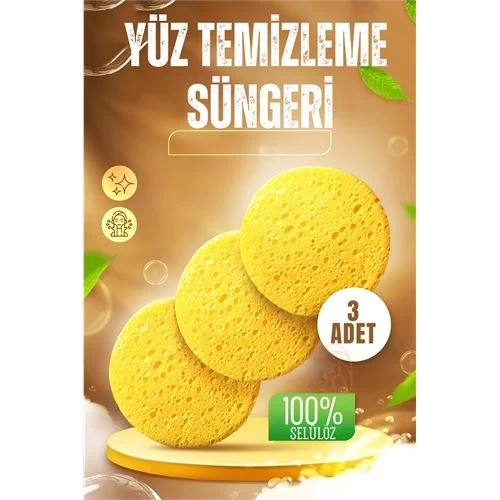 Modacar  Makyaj Temizlik Pedi Cilt Temizlik Süngeri Doğal Selülöz 3 Adet