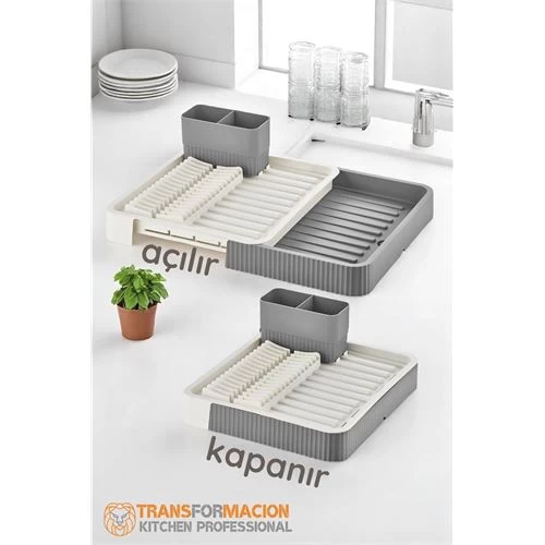 Modacar Açılır-kapanır Bulaşıklık - Bulaşık Durulama Sepeti Tabaklık Bulaşık Kurutmalık Grİ