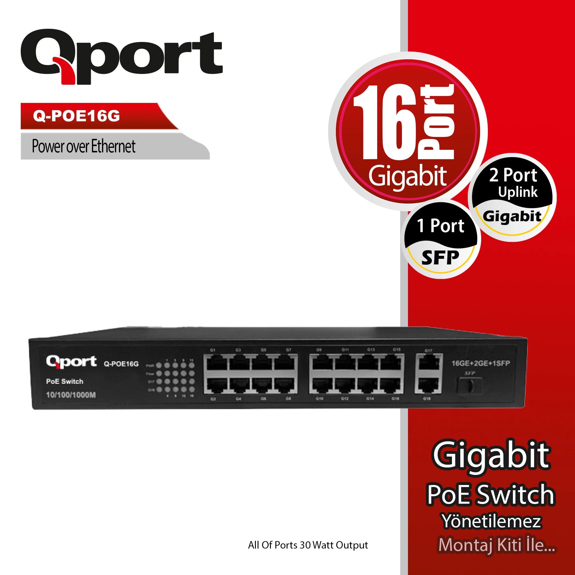 Qport Q-poe16g 16 Port Gigabit + 2 Port Gigabit Up