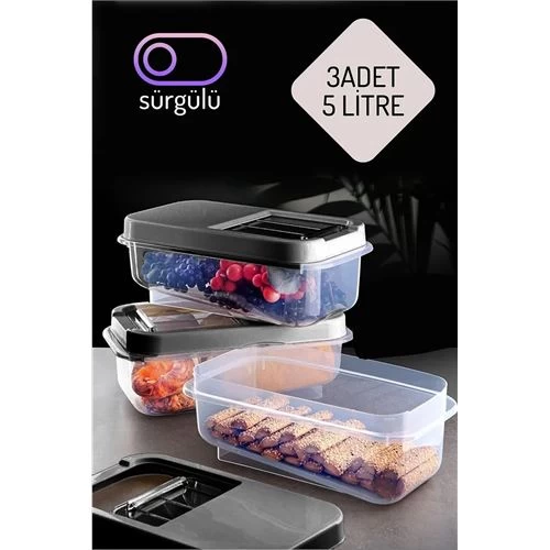 Modacar Erzak Bakliyat Saklama Kabı 3 Lü Set 5 Lt Antrasit