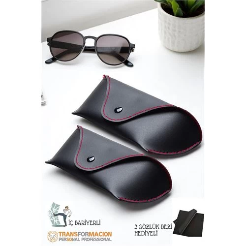 Modacar Korumalı Deri Gözlük Kabı Korumalı Gözlük Koruma Kılıfı 2 Li Set