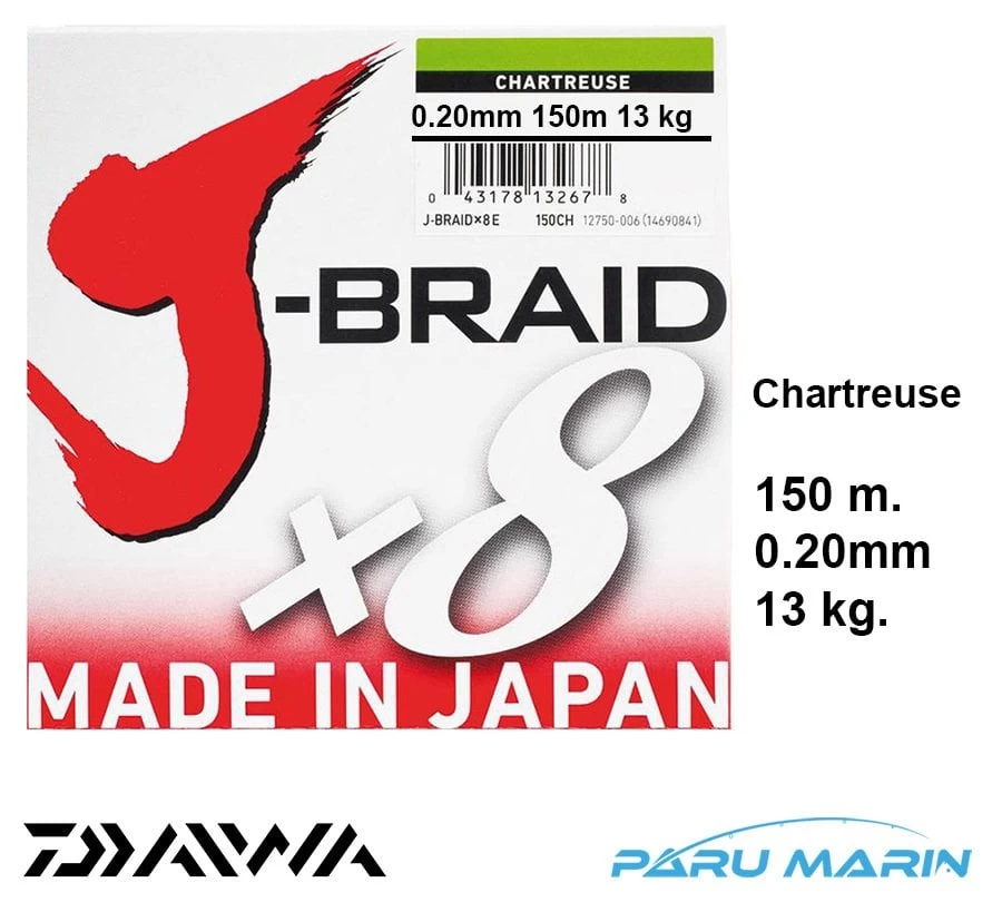 Daiwa J-braid X8 Açık Yeşil 150 Mt. 0.20mm 13 Kg. İp Misina