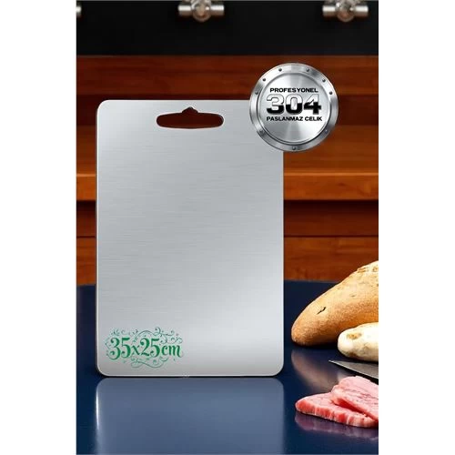Modacar Kesim Tahtası - Profesyonel 304 Paslanmaz Çelik Doğrama Tahtası 35x25 Cm