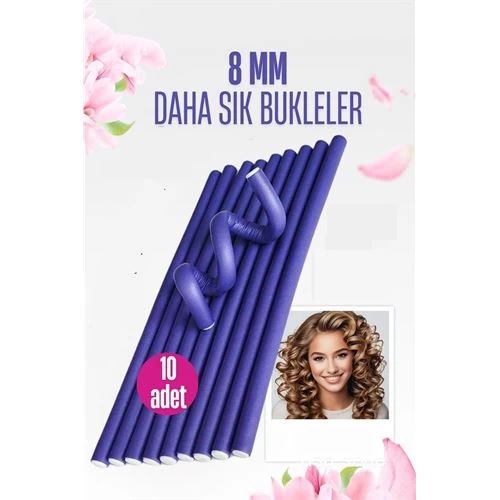 Modacar Sosis Latex Bigudi - Isısız Saç Bigudisi - 10 Adet 8 Mm