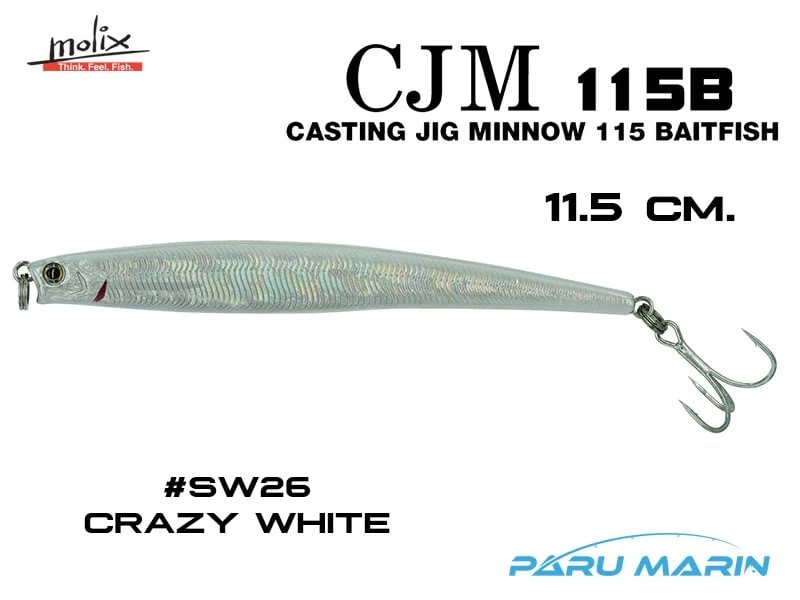Molix Casting Jig Minnow 115  - 11.5 Cm. Sahte Balık, #sw26 Crazy White