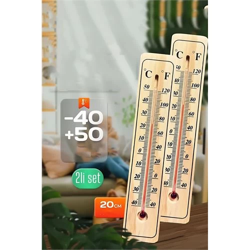 Modacar Termometre  - Ahşap Duvar Termometresi 2 Li Set