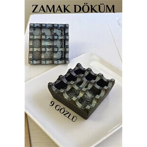 Modacar Kapaklı Zamak Döküm Kare Küllük Metal Kül Tablası - Kafe Küllüğü Sari-kahve