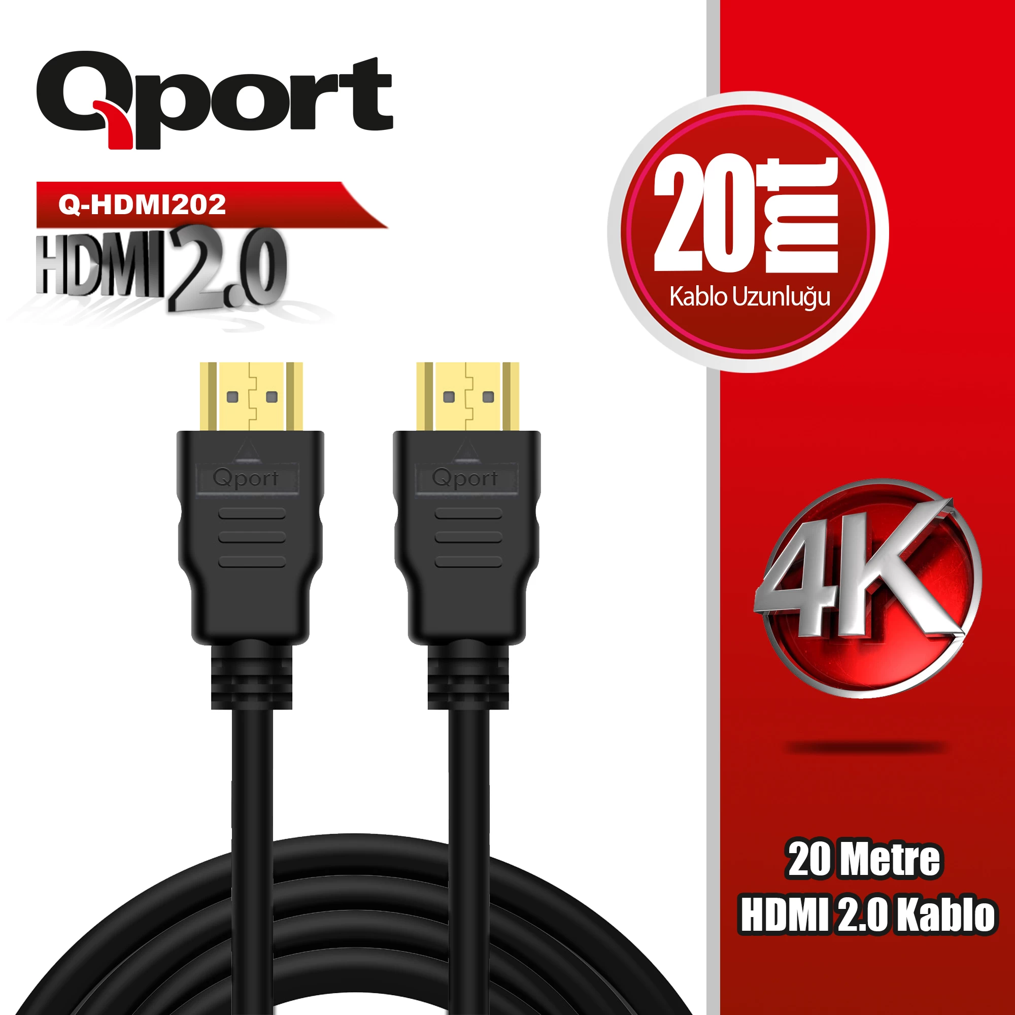 Qport Q-hdmi202 Hdmi 2.0 V Altin UÇlu Kablo 20 Mt