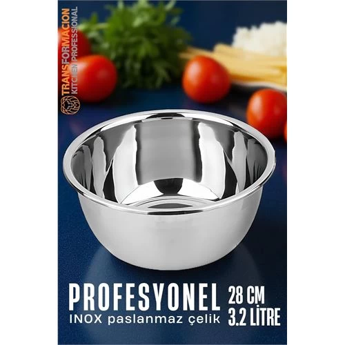 Modacar Inox Kase  - 28 Cm 3.2 Litre Karıştırma Kabı Profesyonel 304 Paslanmaz Çelik