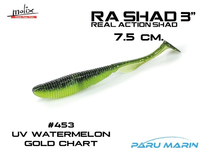 Molix Ra Shad 7.5cm/3'' Silikon Yem, #453 Watermelon Gold Chart